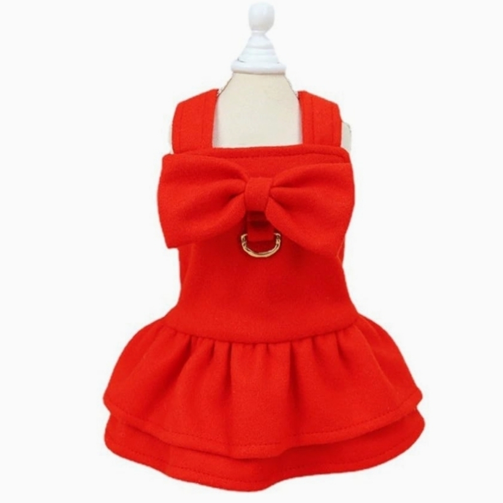 YIXUE Red Dog Dress with Matching Bow Leash Size XS - Picture 5 of 10